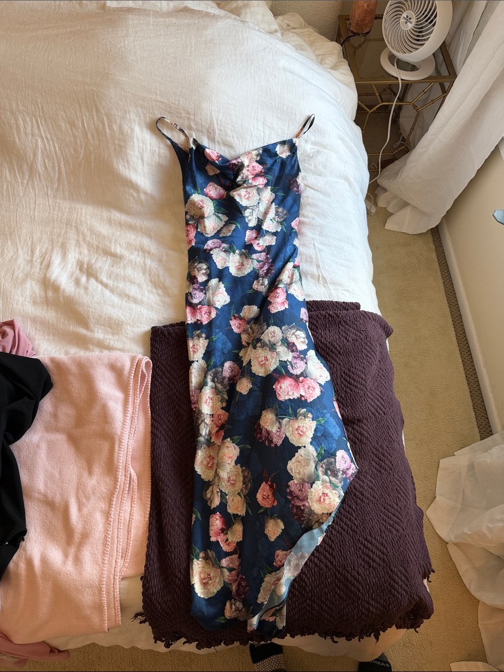 Chi Chi London Navy Floral Slip Midi Dress with Pink & Cream Roses